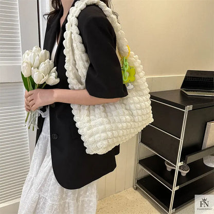 Pleated Bubble Flower Tote Bags - Fashionnsio