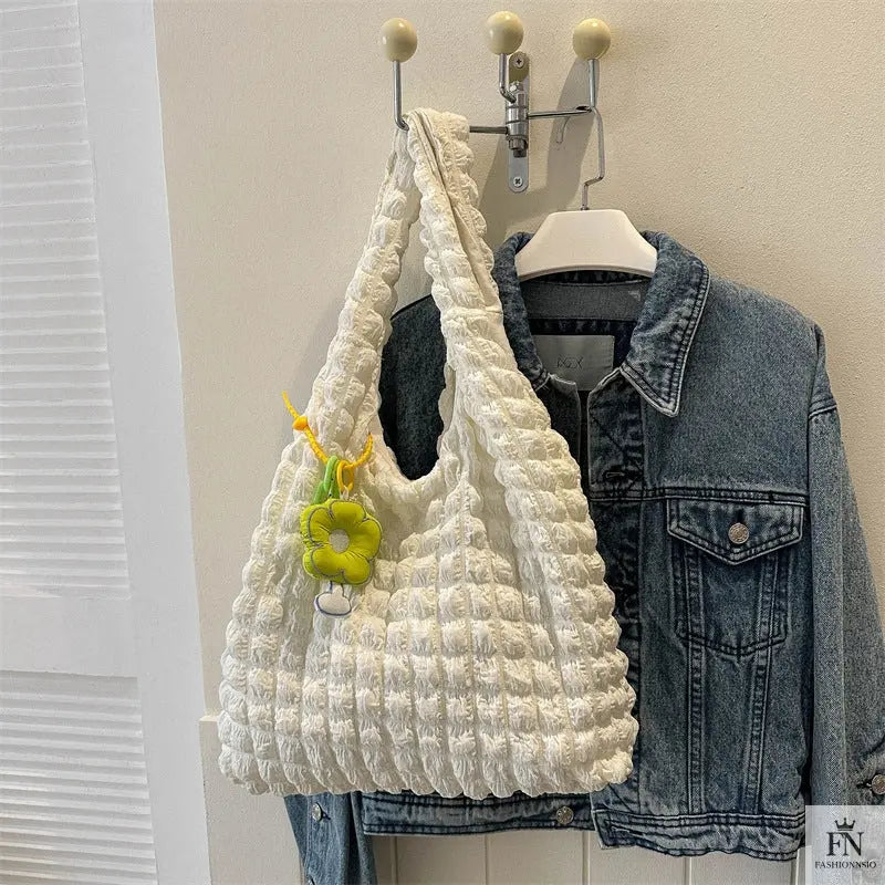 Pleated Bubble Flower Tote Bags - Fashionnsio