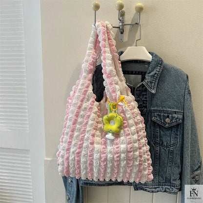 Pleated Bubble Flower Tote Bags - Fashionnsio