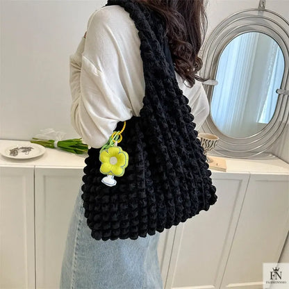 Pleated Bubble Flower Tote Bags - Fashionnsio