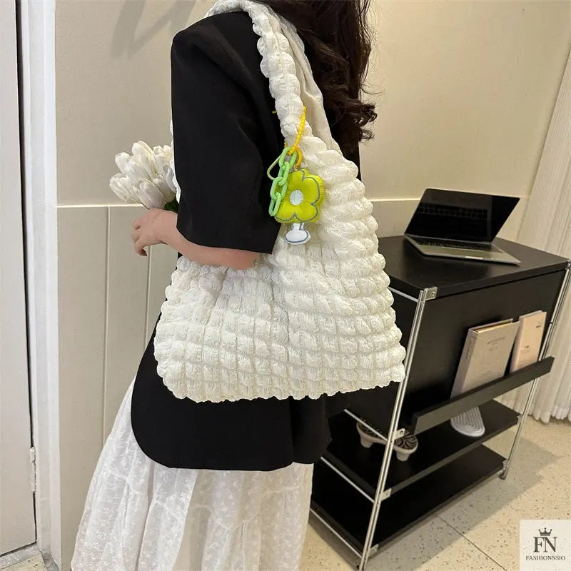 Pleated Bubble Flower Tote Bags - Fashionnsio