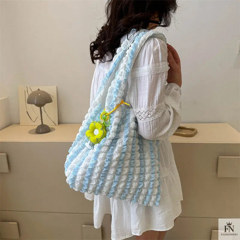Pleated Bubble Flower Tote Bags - Fashionnsio
