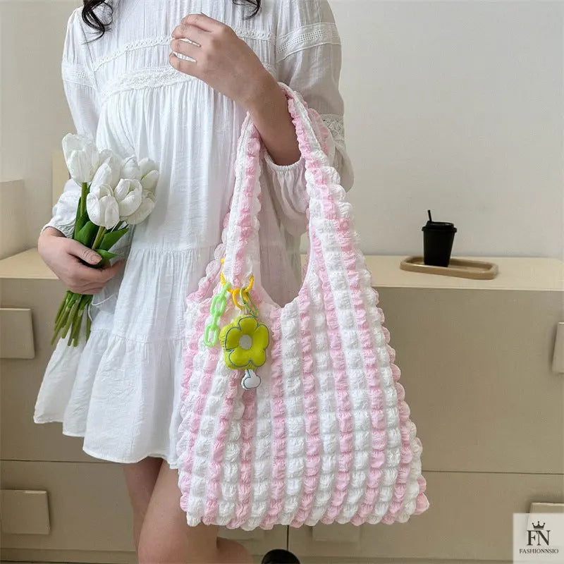 Pleated Bubble Flower Tote Bags - Fashionnsio