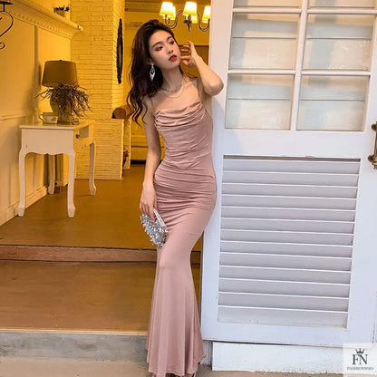 Pleated Fishtail Bodycon Long Dress