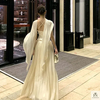 Pleated Long Dress With Scarf - Fashionnsio
