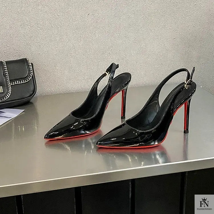Pointed Strap Red Bottom High Heels - Fashionnsio