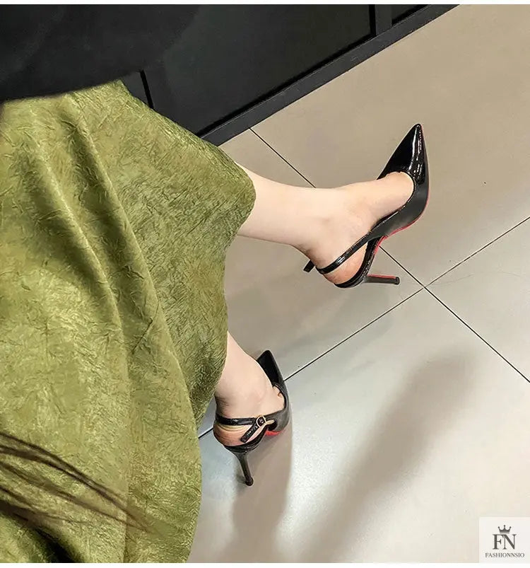 Pointed Strap Red Bottom High Heels - Fashionnsio