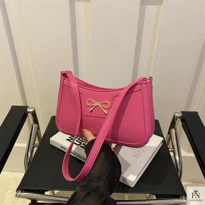Gold Accent Bow Shoulder Bags - Fashionnsio