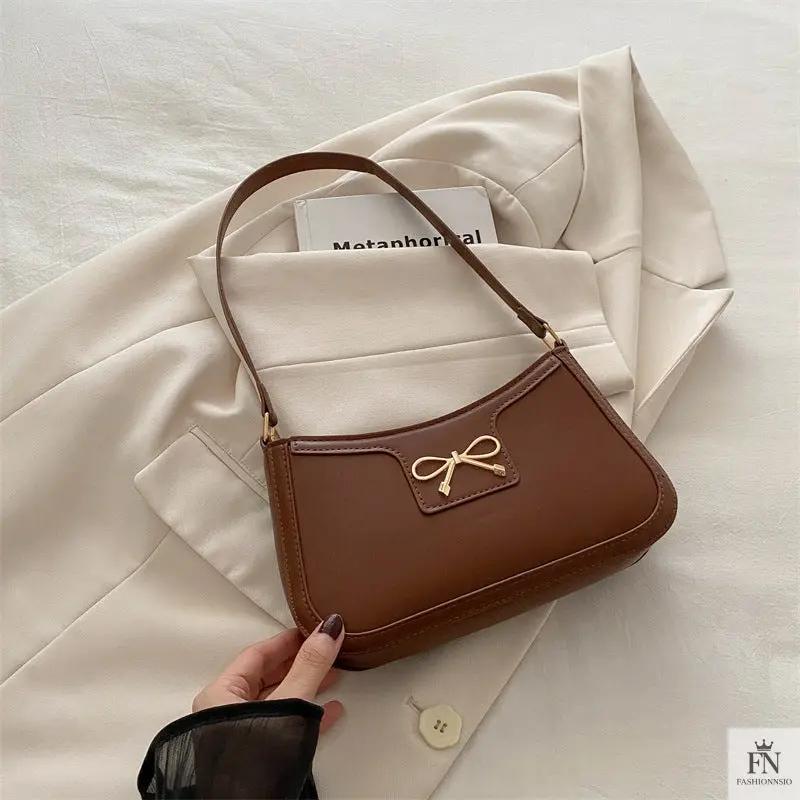 Gold Accent Bow Shoulder Bags - Fashionnsio