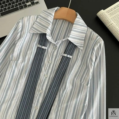 Stripe Bell Sleeve Tie Shirts - Fashionnsio