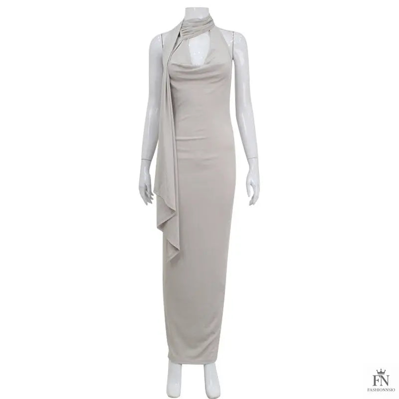 Bodycon Long Dress With Scarf - Fashionnsio