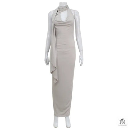 Bodycon Long Dress With Scarf - Fashionnsio