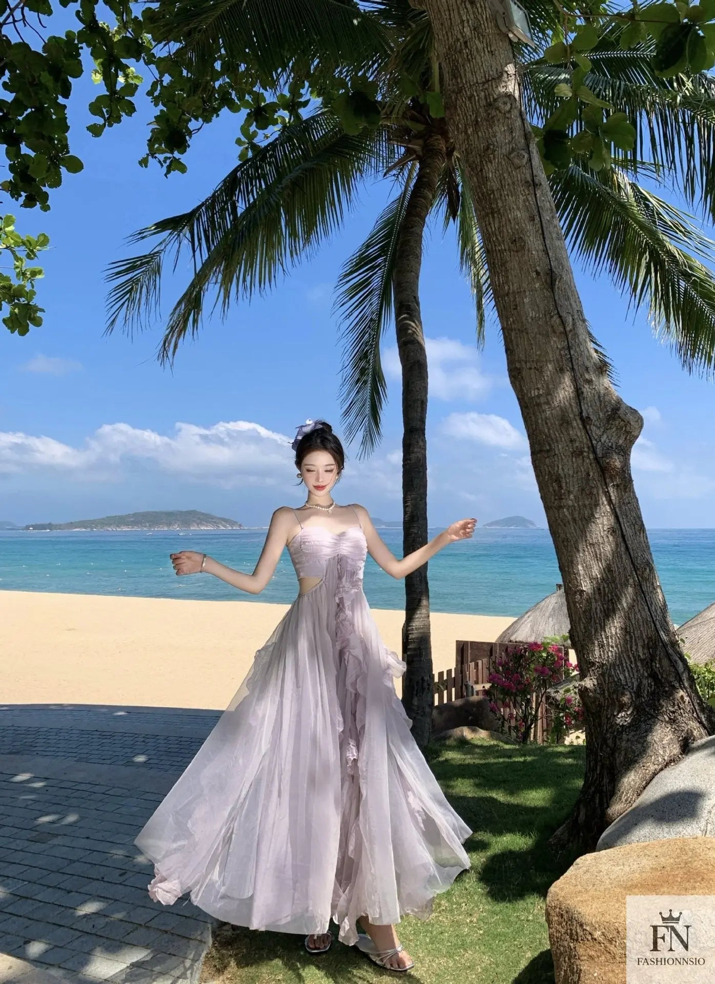 Mesh Ruffle Flared Maxi Dress - Fashionnsio