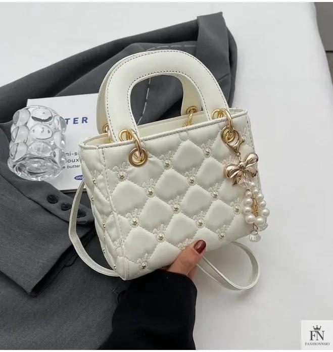 Quilted Diamond Embroidered Handbags - Fashionnsio