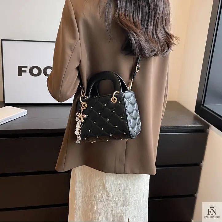 Quilted Diamond Embroidered Handbags - Fashionnsio