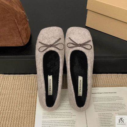Suede Bow Ballerina Flats - Fashionnsio
