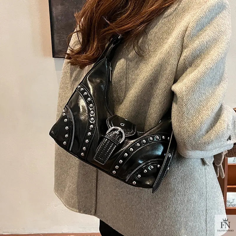 Retro Rivet Belt Buckle Shoulder Bags - Fashionnsio