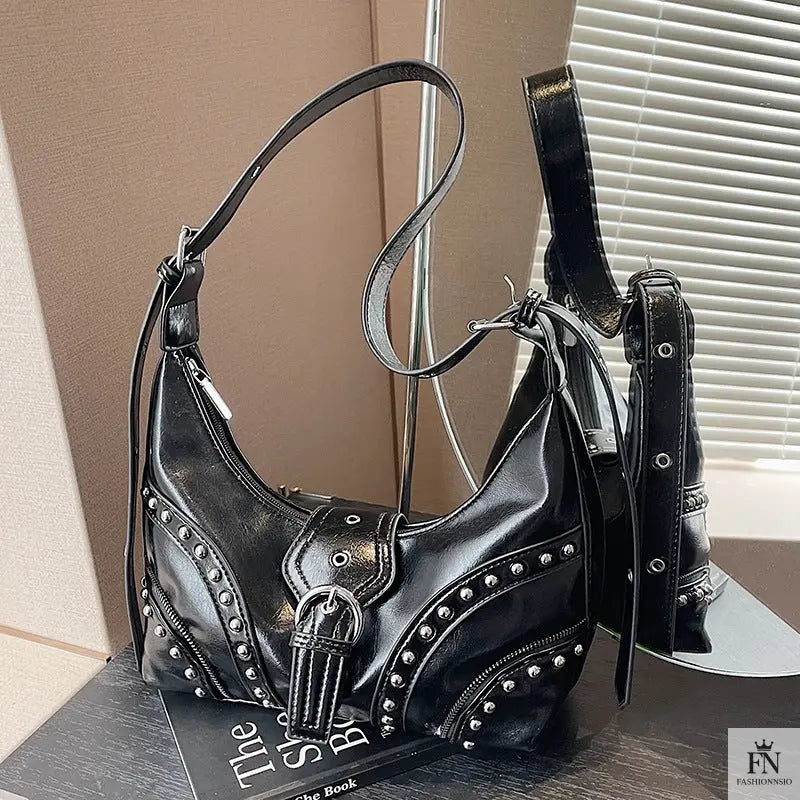 Retro Rivet Belt Buckle Shoulder Bags - Fashionnsio