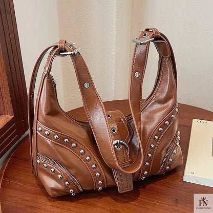 Retro Rivet Belt Buckle Shoulder Bags - Fashionnsio
