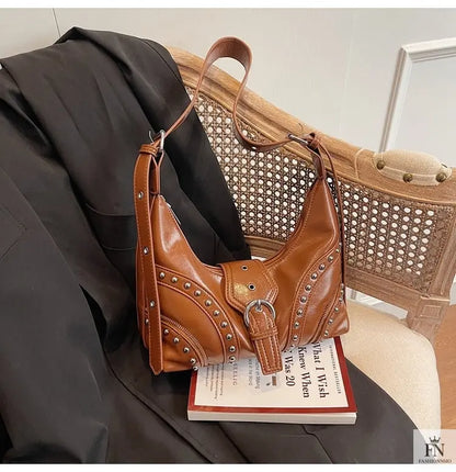 Retro Rivet Belt Buckle Shoulder Bags - Fashionnsio