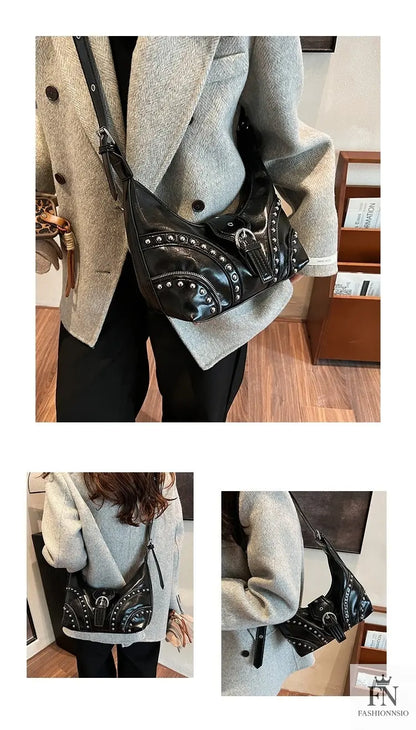 Retro Rivet Belt Buckle Shoulder Bags - Fashionnsio