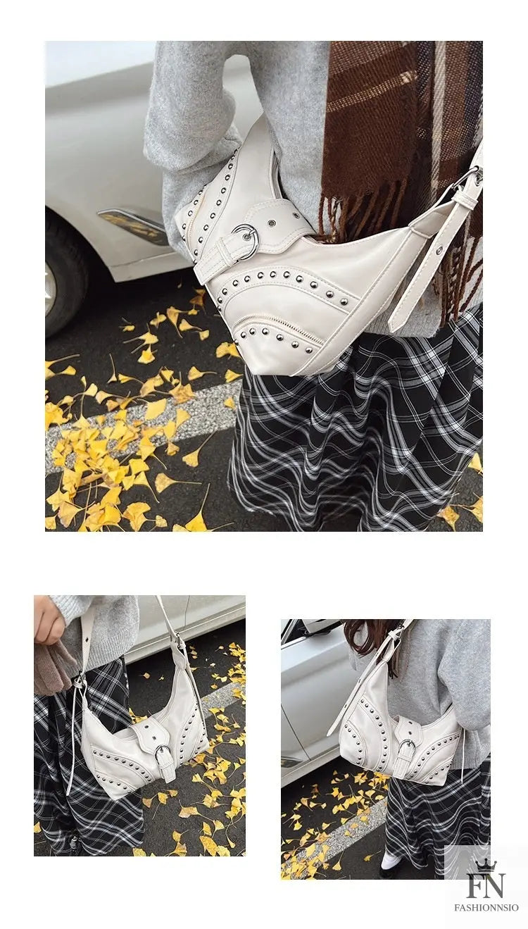 Retro Rivet Belt Buckle Shoulder Bags - Fashionnsio