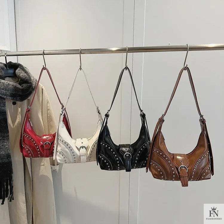 Retro Rivet Belt Buckle Shoulder Bags - Fashionnsio