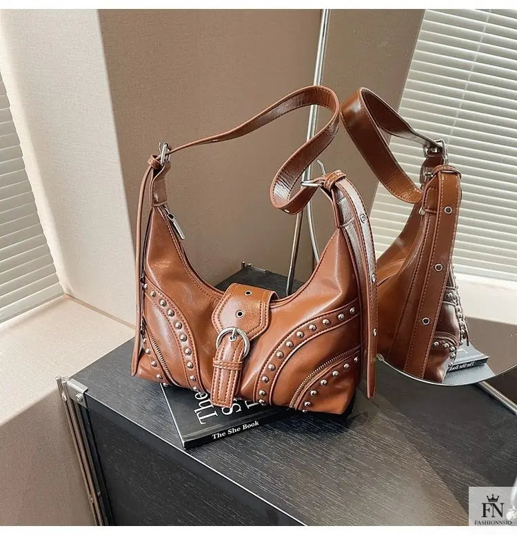 Retro Rivet Belt Buckle Shoulder Bags - Fashionnsio