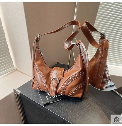 Retro Rivet Belt Buckle Shoulder Bags - Fashionnsio