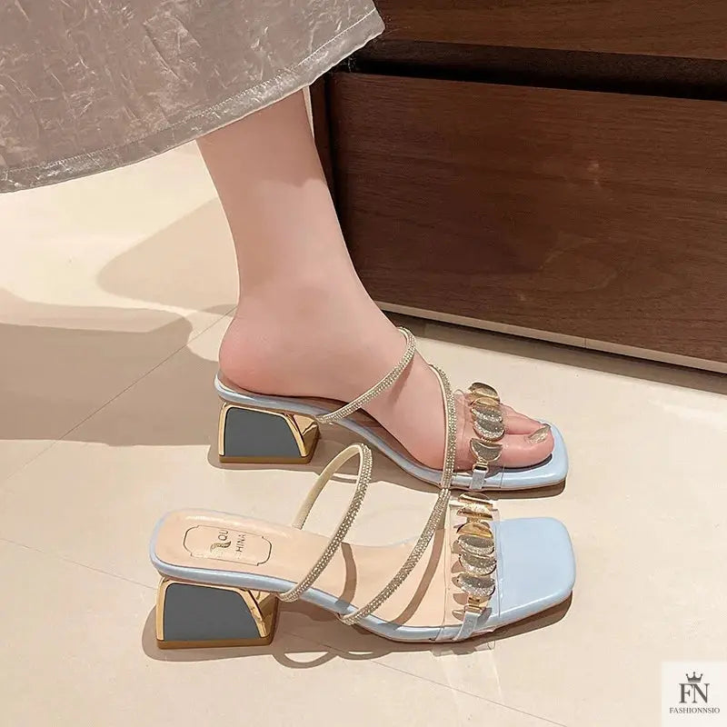 Rhinestone Embellish Flat Sandals - Fashionnsio
