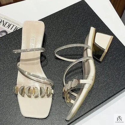 Rhinestone Embellish Flat Sandals - Fashionnsio