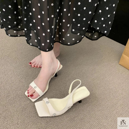 Rhinestone Flower Square Toe Heels - Fashionnsio