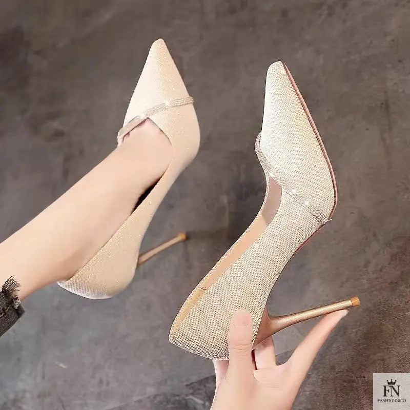 Rhinestone Sparkling Pointed Heels - Fashionnsio