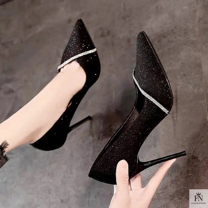 Rhinestone Sparkling Pointed Heels - Fashionnsio