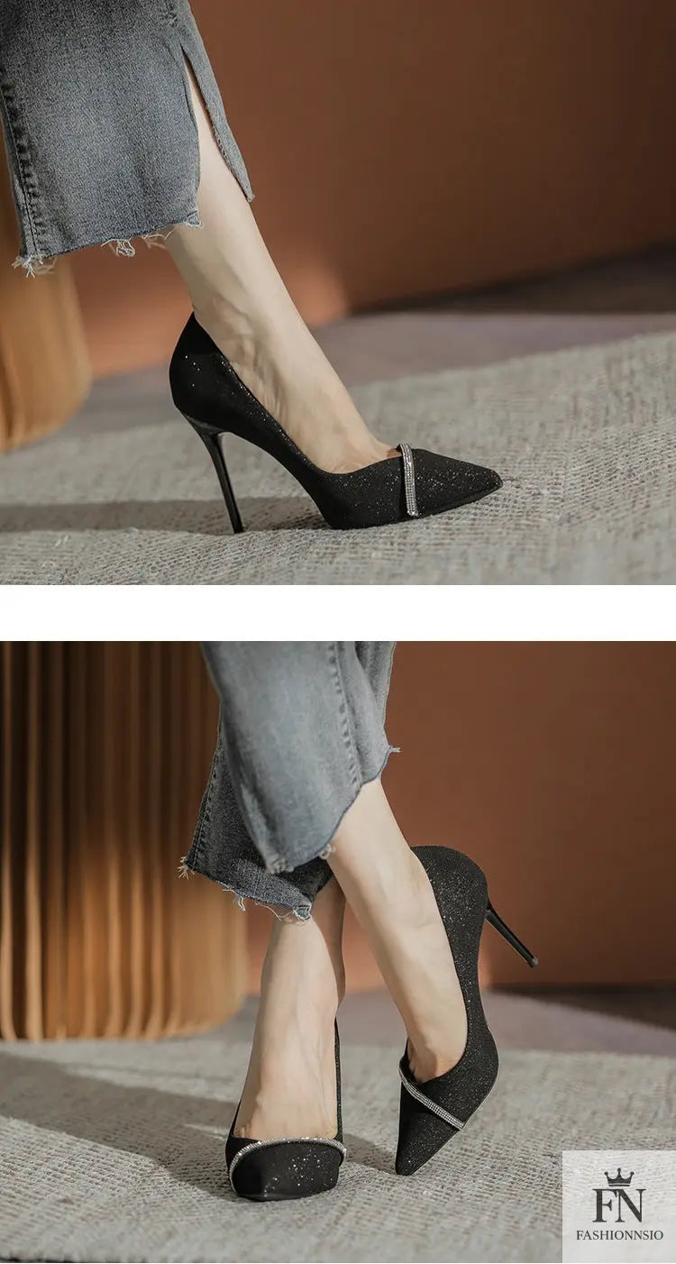 Rhinestone Sparkling Pointed Heels - Fashionnsio