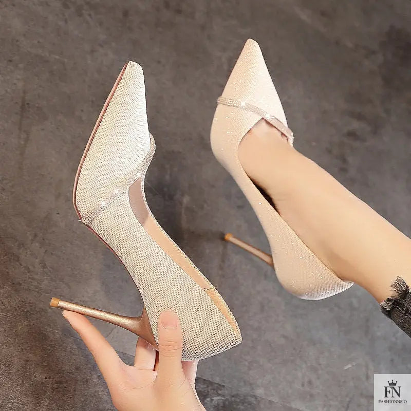 Rhinestone Sparkling Pointed Heels - Fashionnsio