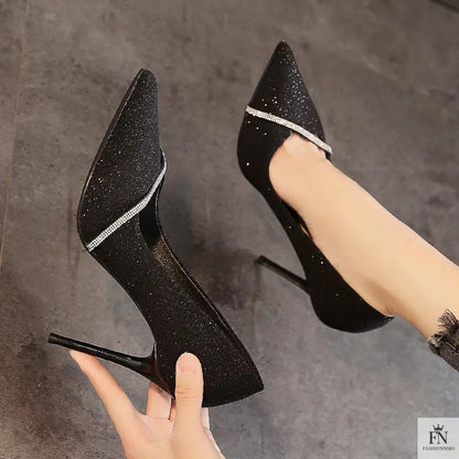 Rhinestone Sparkling Pointed Heels - Fashionnsio