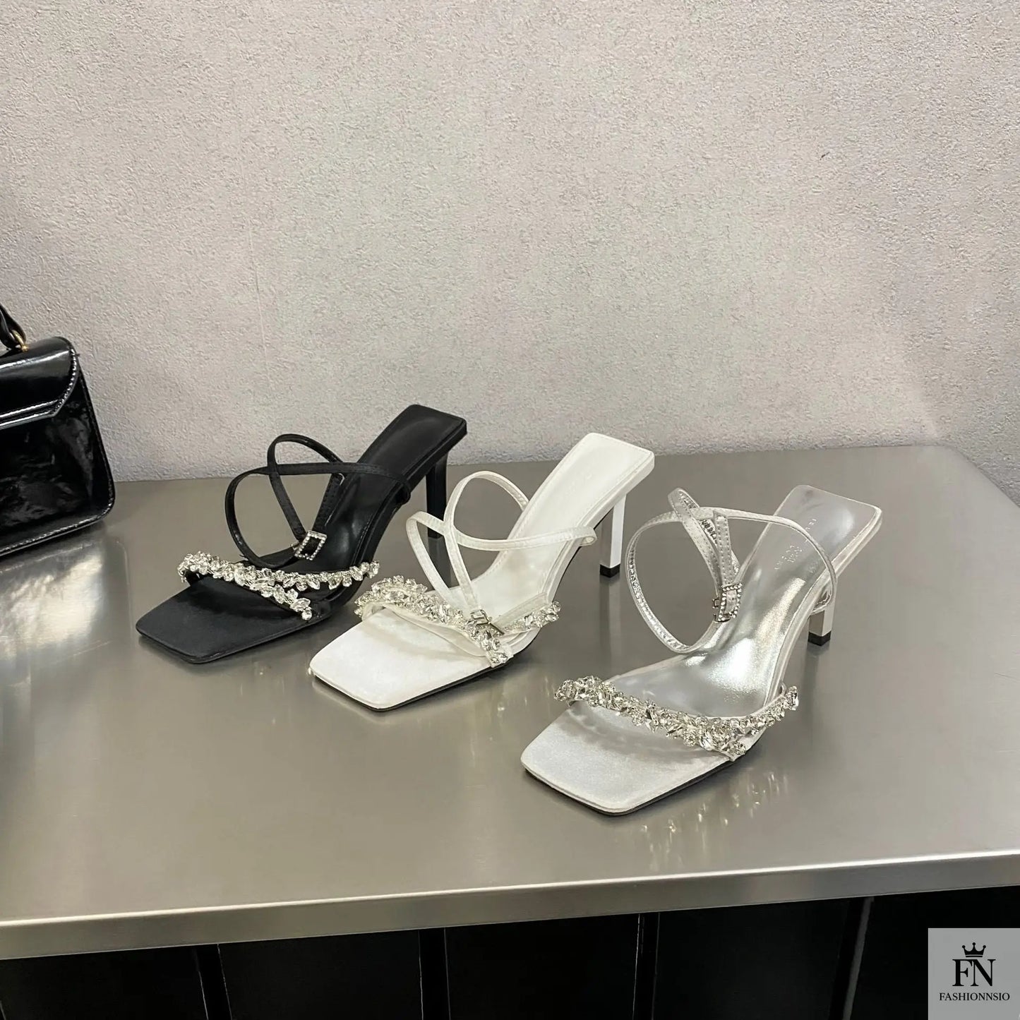 Rhinestone Strap Ankle Strap Heels - Fashionnsio