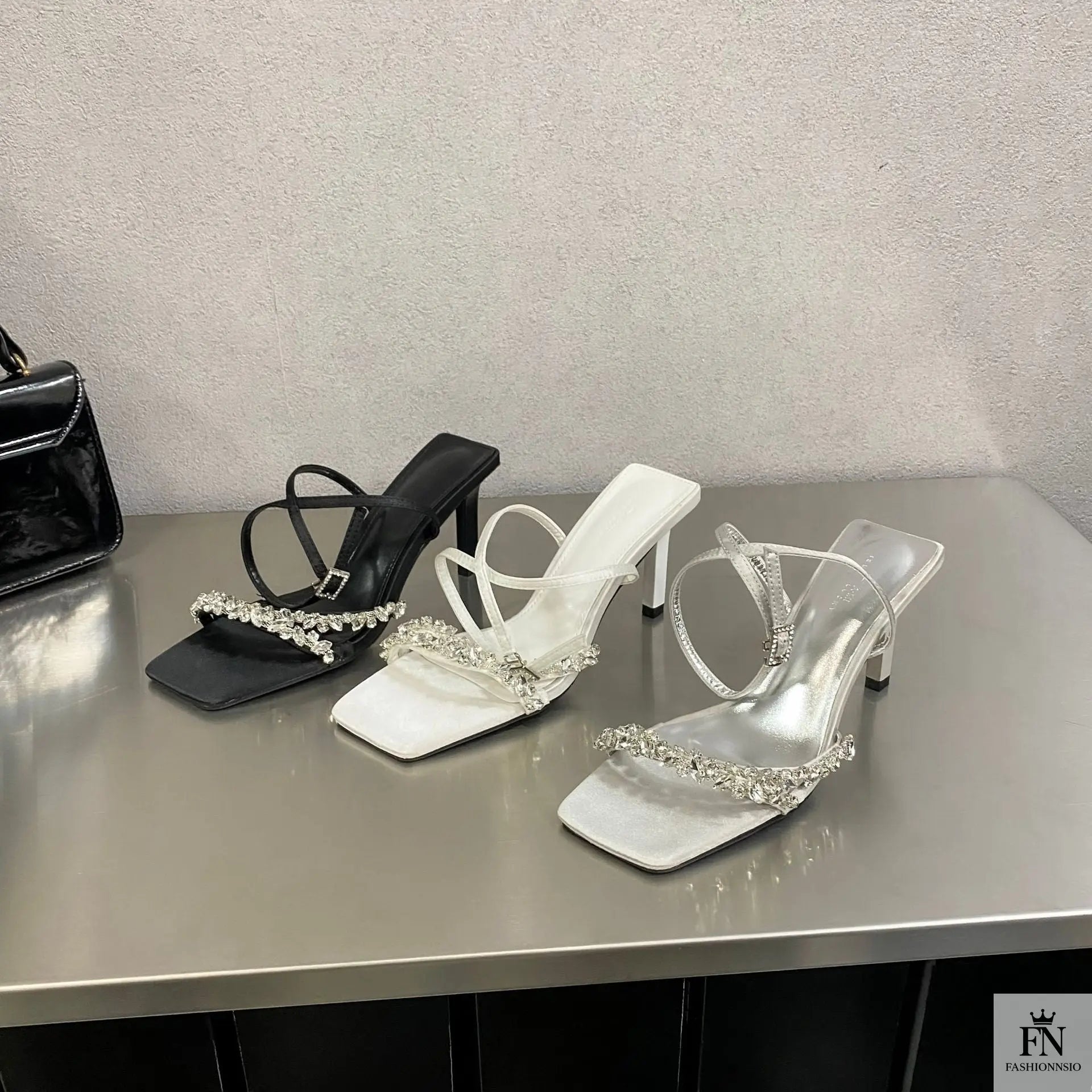 Rhinestone Strap Ankle Strap Heels - Fashionnsio