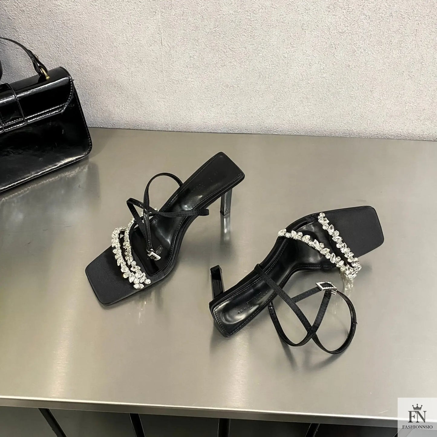 Rhinestone Strap Ankle Strap Heels - Fashionnsio