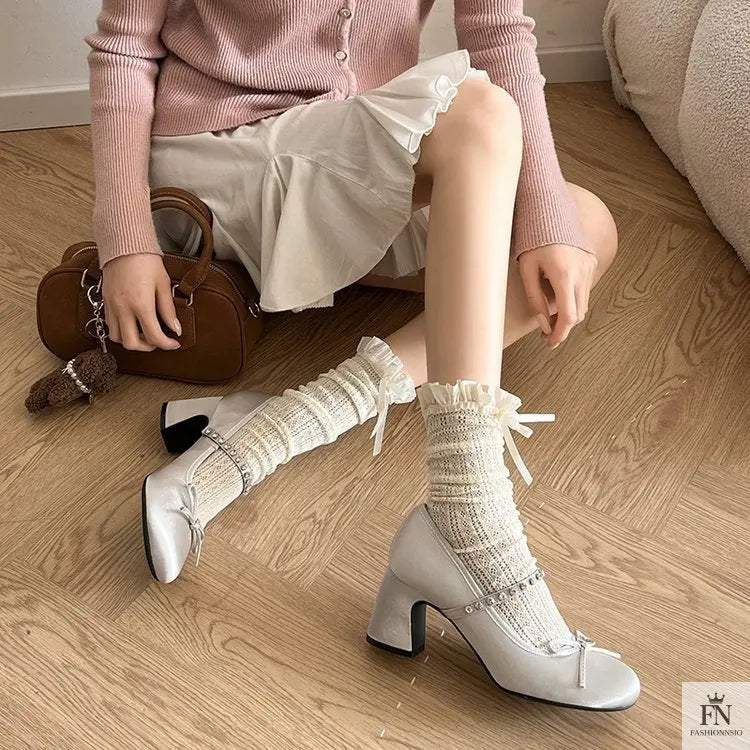 Rhinestone Strap Bow Block Heels - Fashionnsio