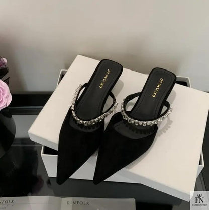 Rhinestone Strap Pointed Heels - Fashionnsio