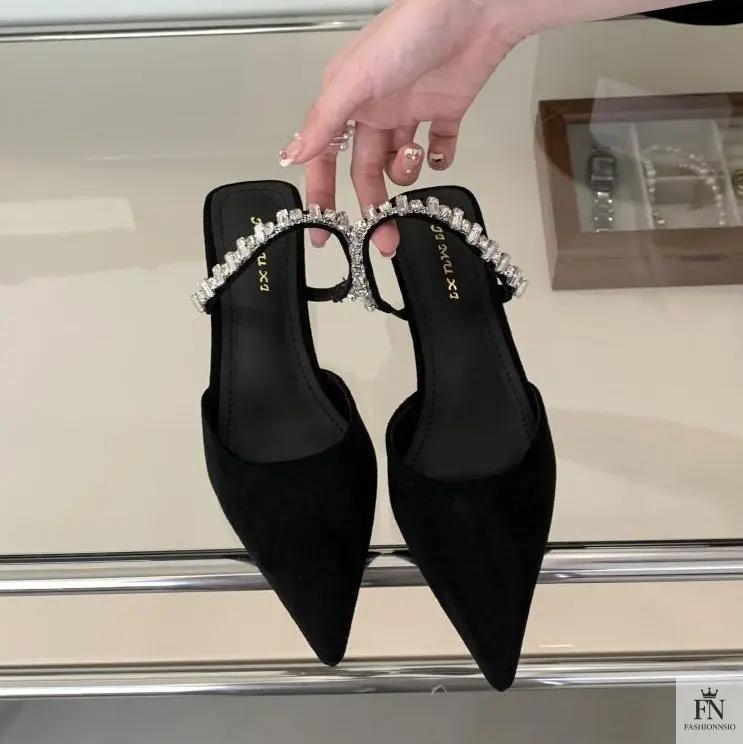 Rhinestone Strap Pointed Heels - Fashionnsio