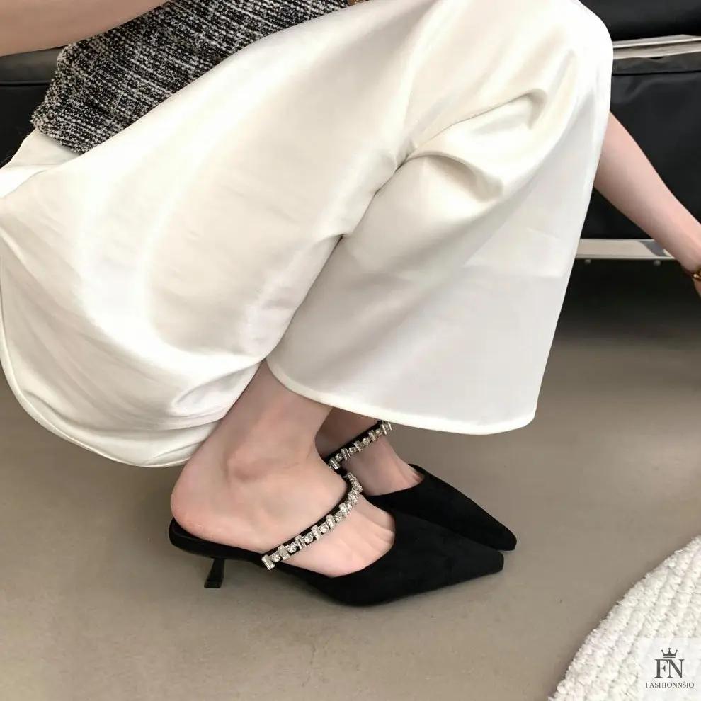 Rhinestone Strap Pointed Heels - Fashionnsio