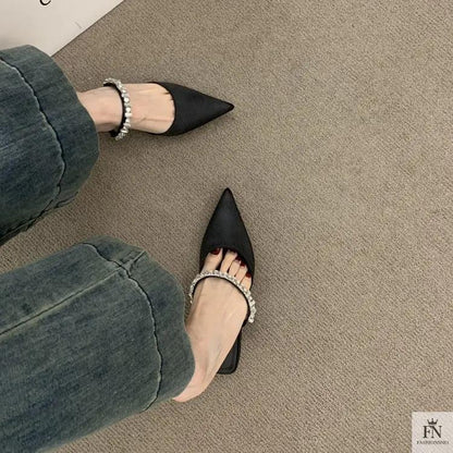 Rhinestone Strap Pointed Heels - Fashionnsio