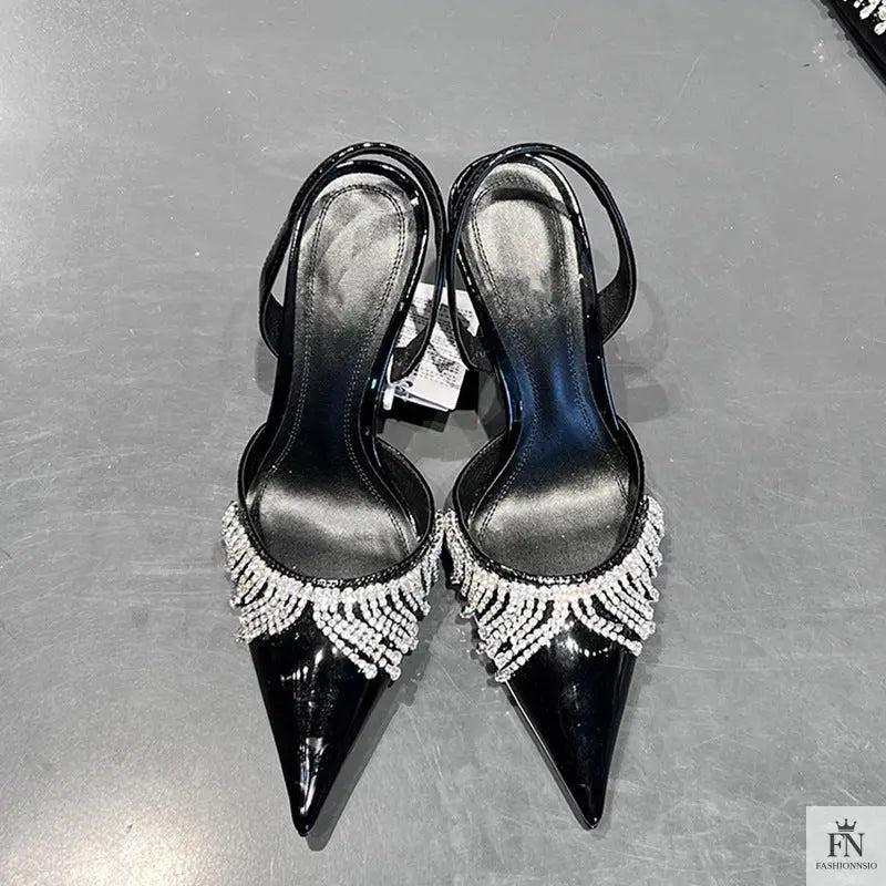 Rhinestone Tassel Pointed Heels - Fashionnsio
