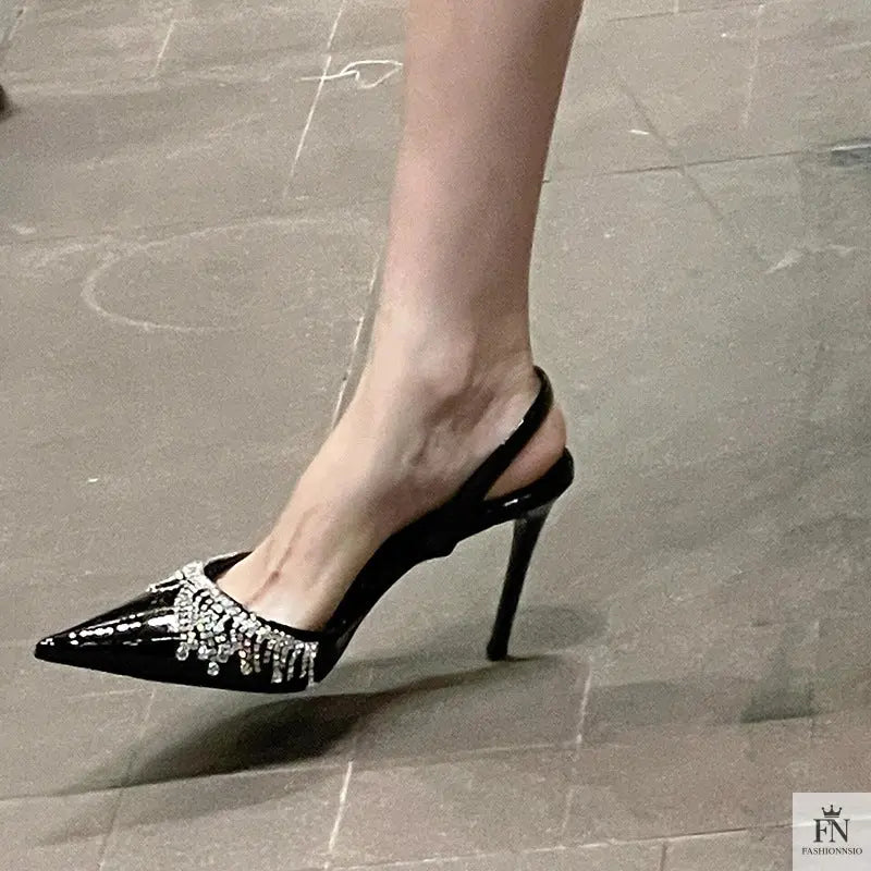 Rhinestone Tassel Pointed Heels - Fashionnsio