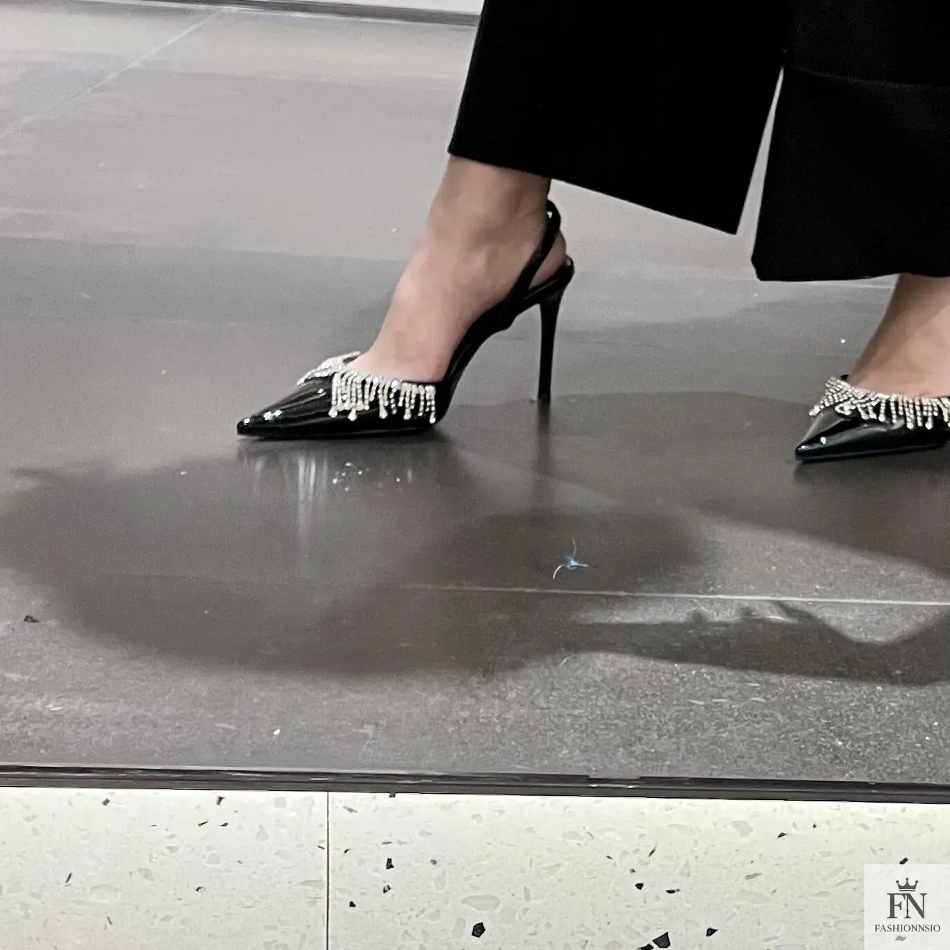 Rhinestone Tassel Pointed Heels - Fashionnsio