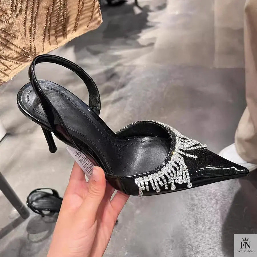 Rhinestone Tassel Pointed Heels - Fashionnsio