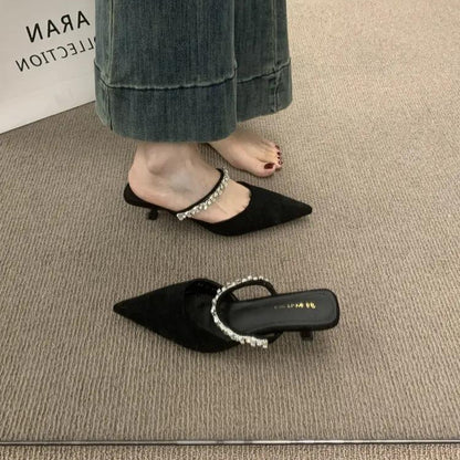 Rhinestone Strap Pointed Heels - Fashionnsio